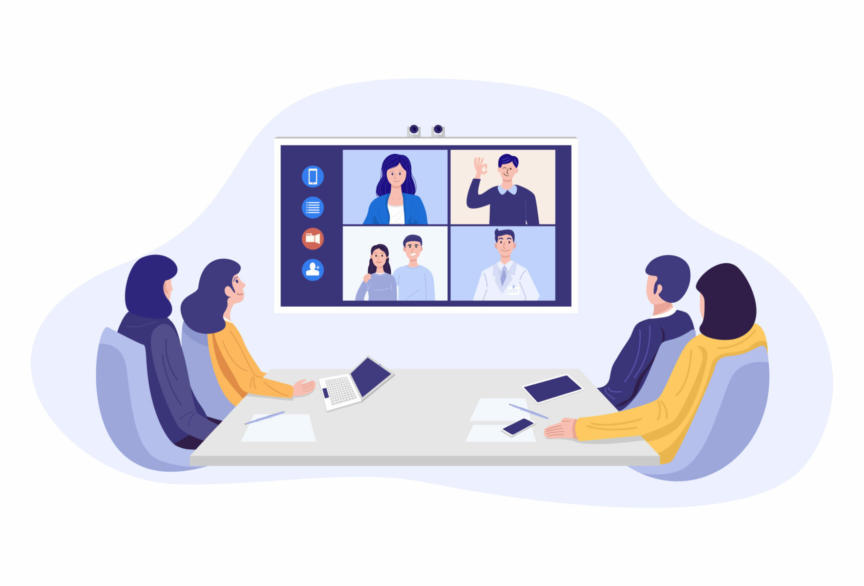 Illustration Of Businesspeople Having Video Conference. Vector